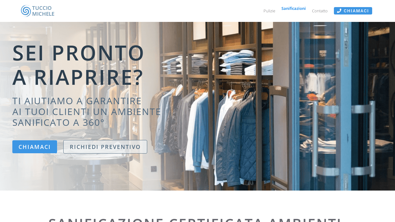 Pagina sanificazioni del sito Tuccio Michele